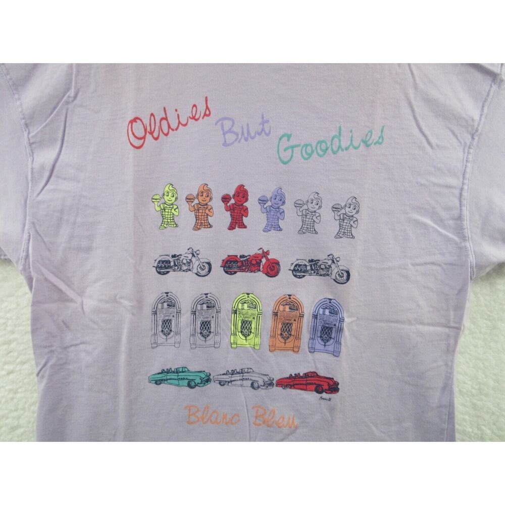 Vintage *RARE* 1988 Bruno Khayat Blanc Bleu T-Shirt BIG BOY HARLEY JUKE BOX